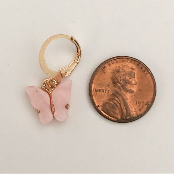 Light Pink Acrylic Butterfly Huggies / Earrings - Picture 2 of 2